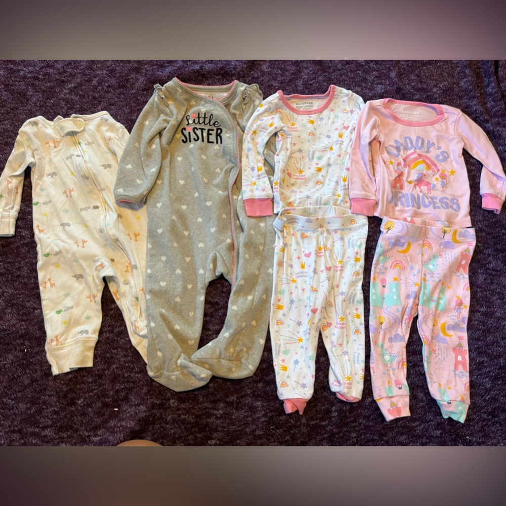 Infant Girl Pajamas. Size 6-9 months. Set of 4.